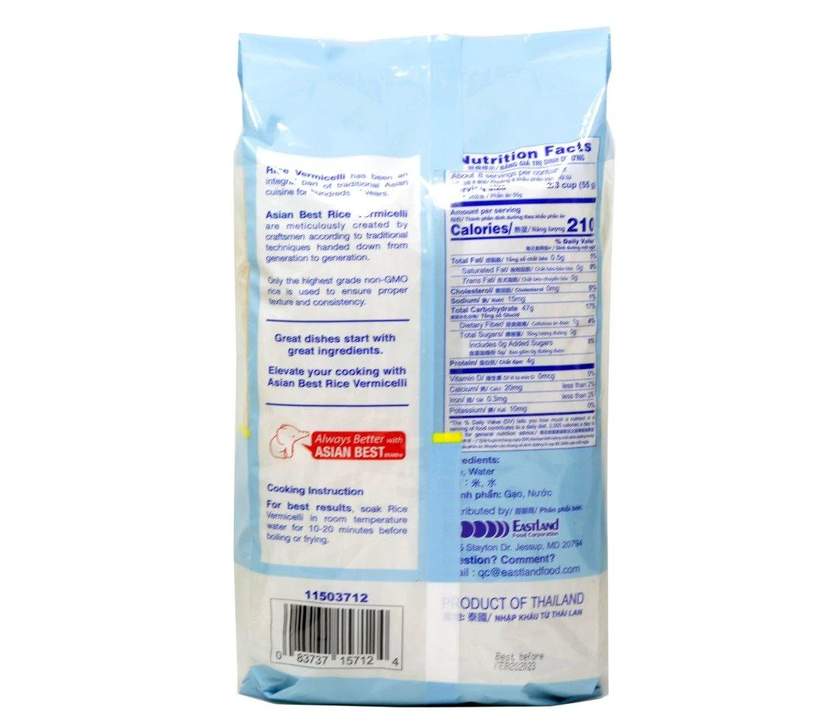 Asian Best Thai Dry Rice Vermicelli Noodles | Thin Rice Sticks | Banh Hoi 1LB (454 g) - 银丝米粉 - Image 2