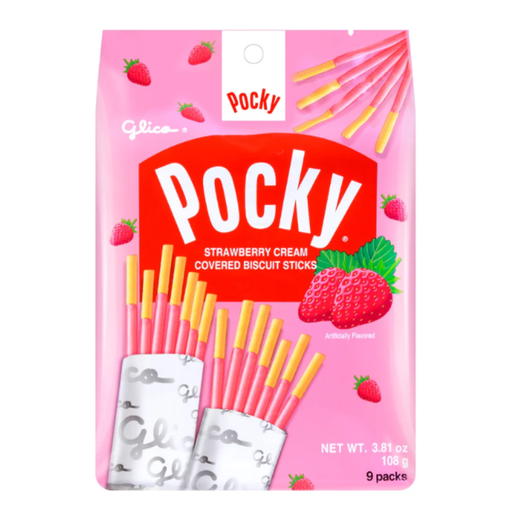 GLICO Pocky Strawberry Cream Biscuit Sticks - 9 Packs 3.81 Oz (108 g) - 1 Pack
