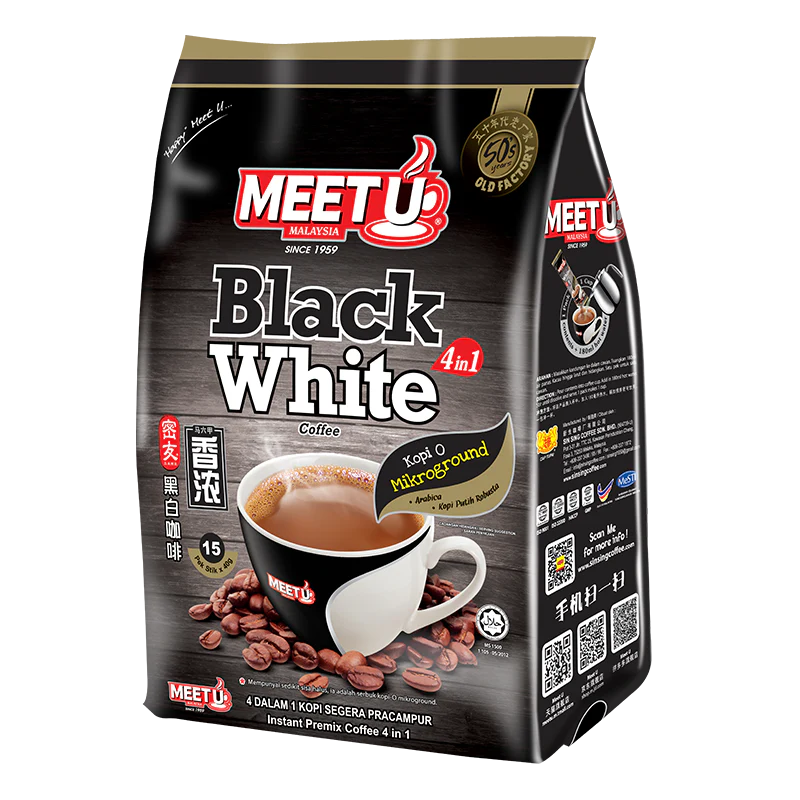 MEET U Black White 4 in 1 Coffee 600g (21.2oz) | (15 Stick Packs x 40g)