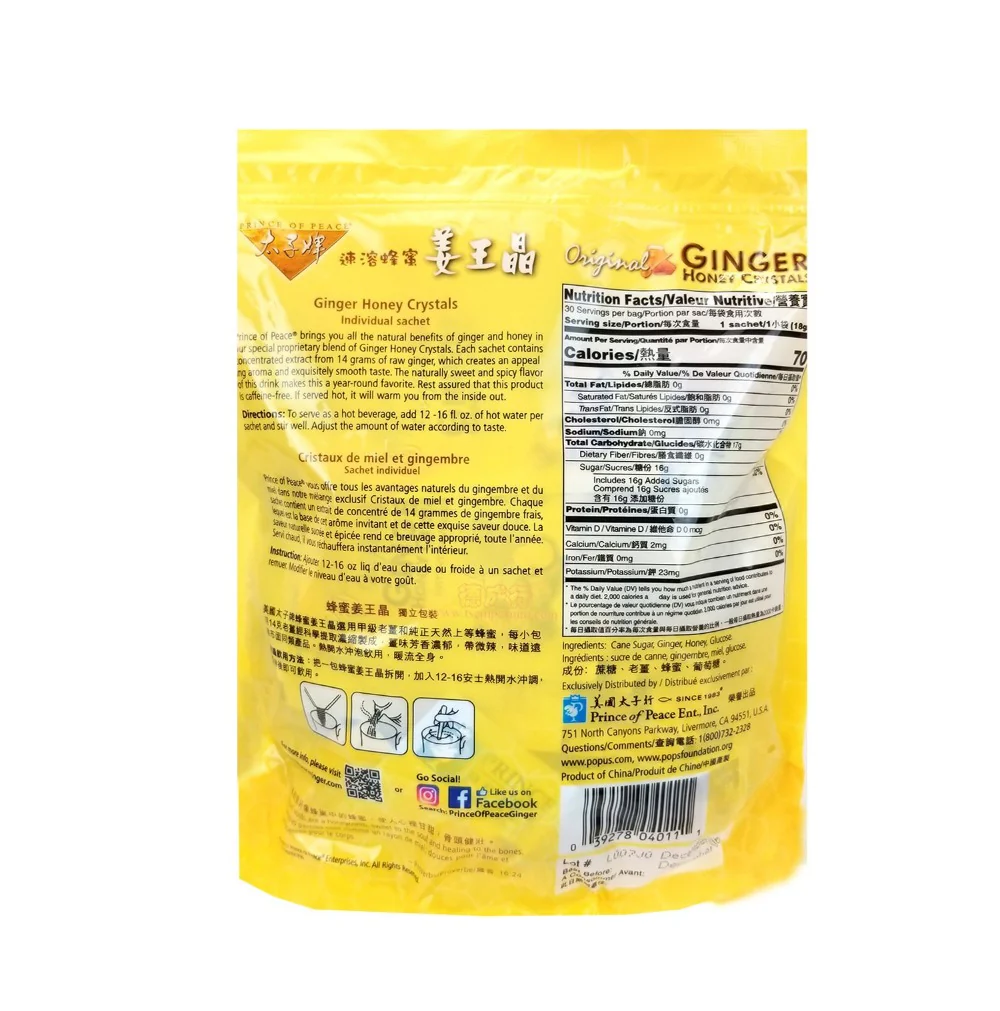 Prince of Peace Instant Ginger Honey Crystals Tea 30 Sachets X 18 g (19 Oz/540 g) - Image 2