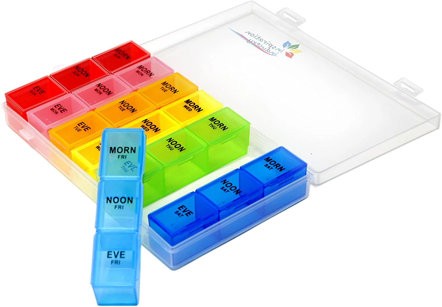 Inspiration Industry Pill Organizer - Pillbox with hinged lid 7 days AM/PM with Removable Compartments for Pills and Vitamins -  21 Compartment - Image 2