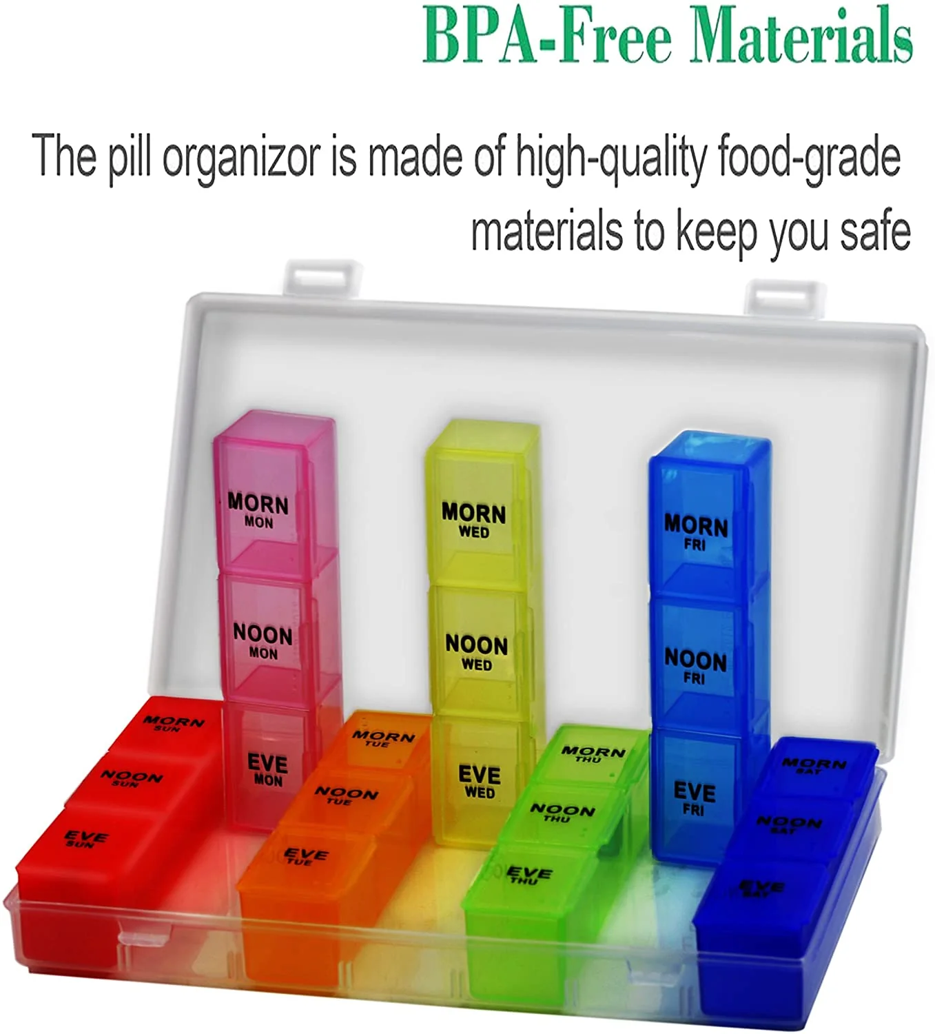 Inspiration Industry Pill Organizer - Pillbox with hinged lid 7 days AM/PM with Removable Compartments for Pills and Vitamins -  21 Compartment - Image 3